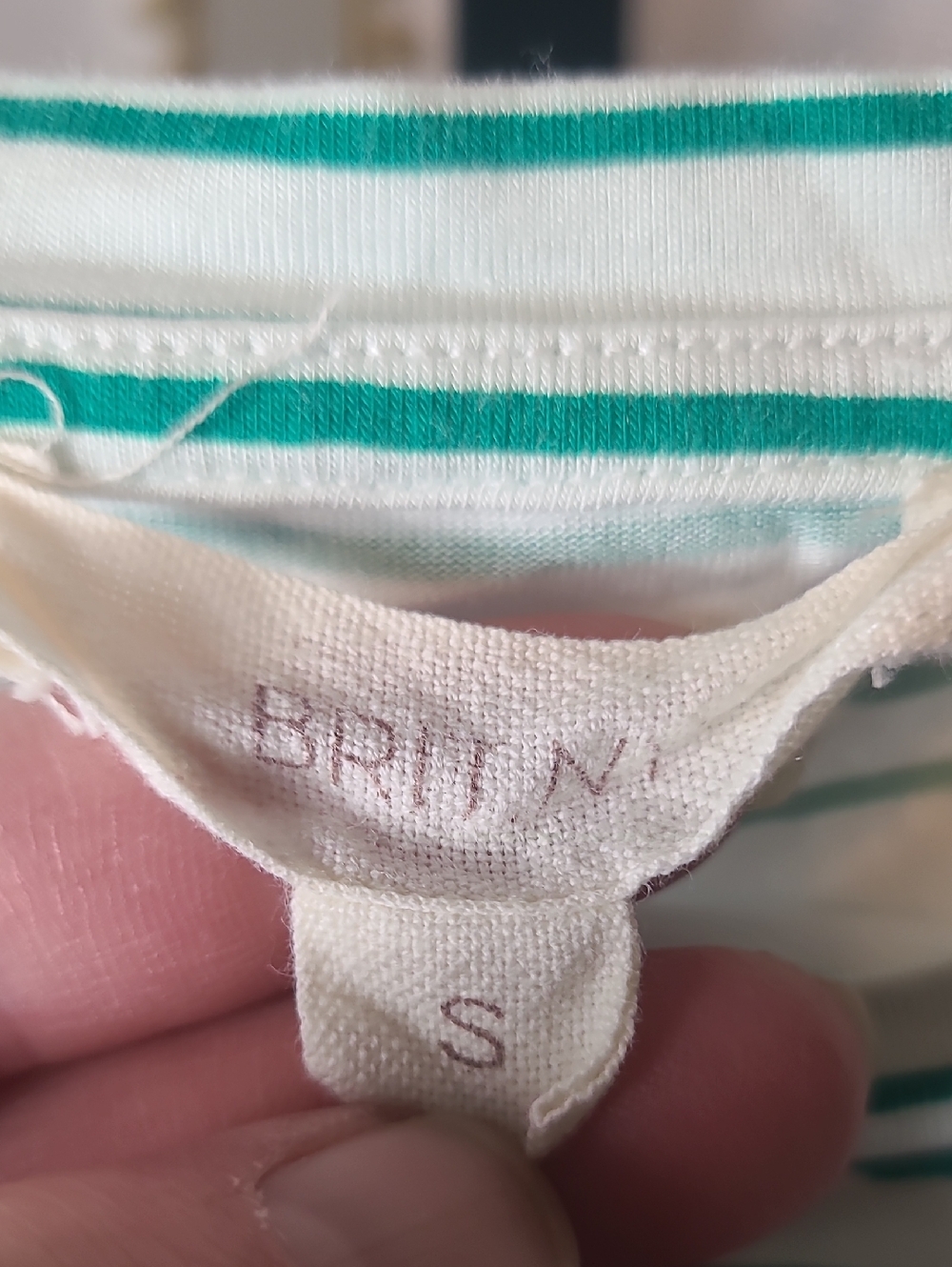 BRIT. NY Striped Green Crewneck Tee with 'Love' 4 leaf clover Embroidery Size S - Picture 2 of 4